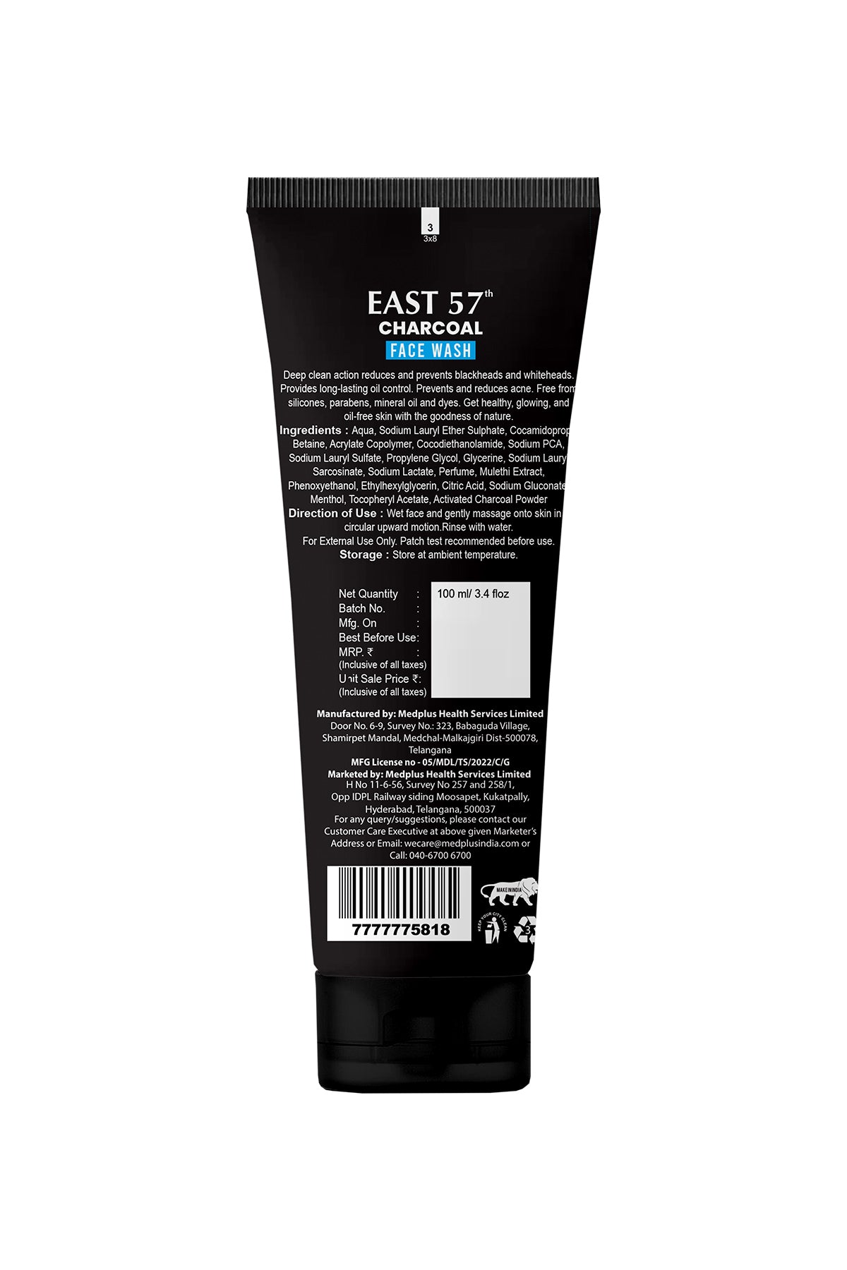 East 57th Activated Charcoal Face Wash (100ml)