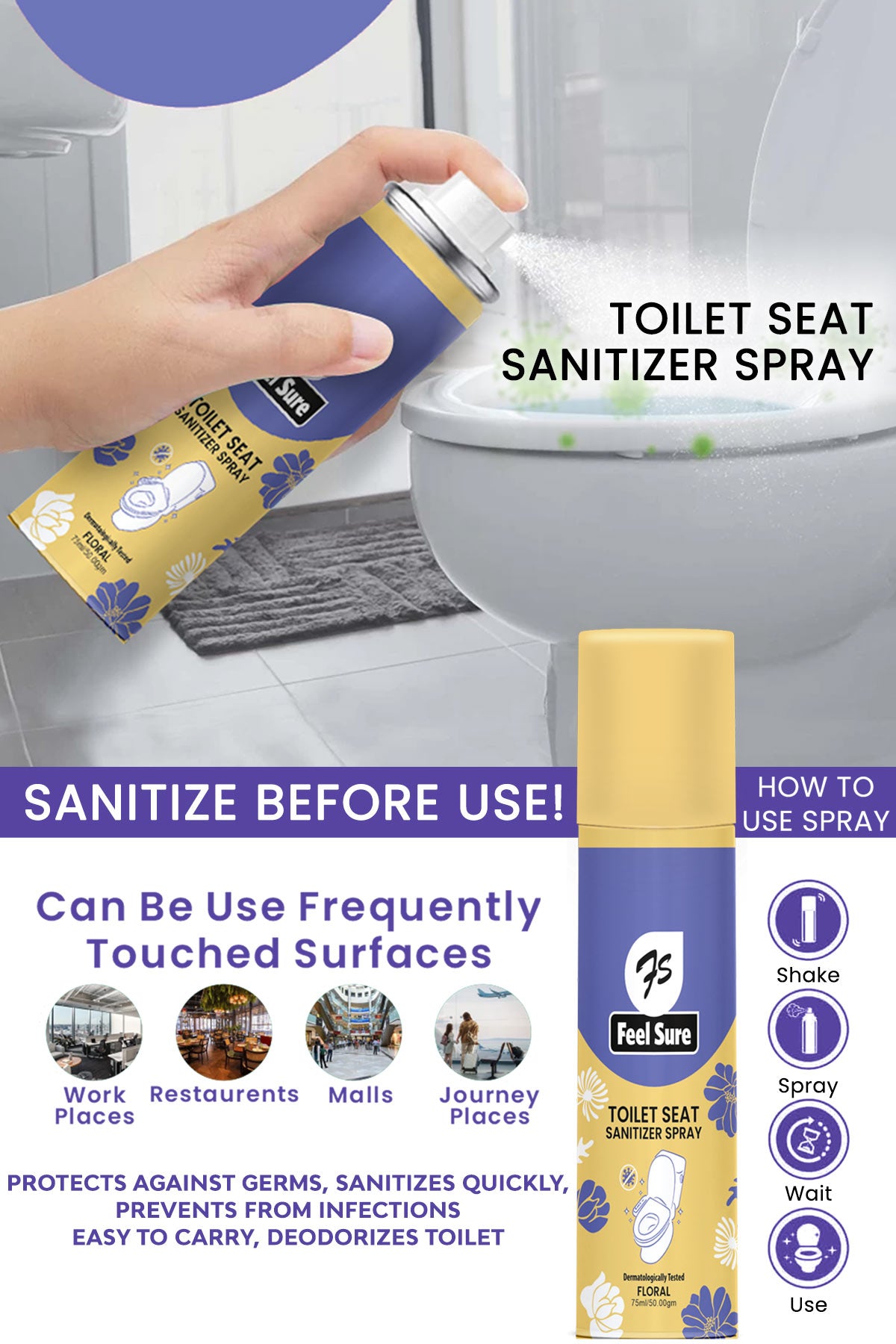 Feelsure Toilet Seat Sanitizer (75ml)