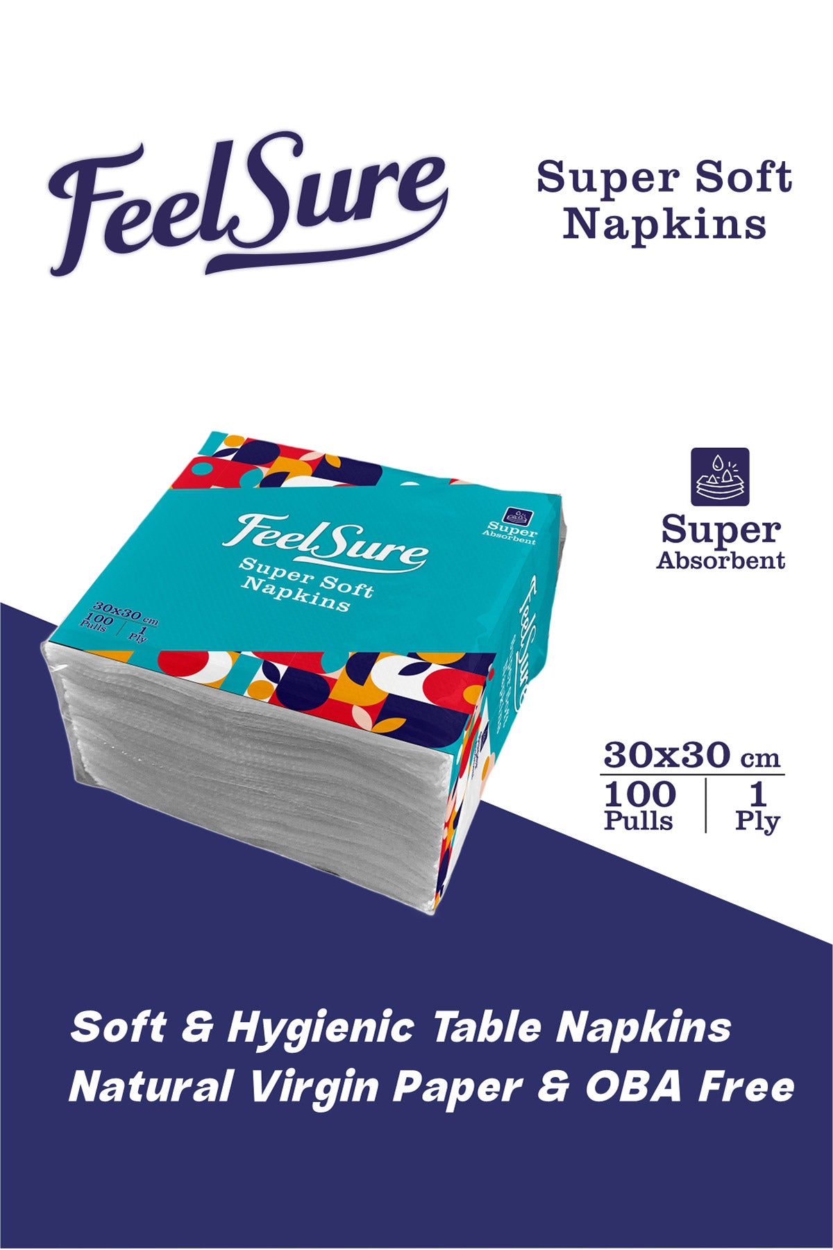 Feel Sure Paper Napkin 30x30cm (1 Ply, 100 Pulls)