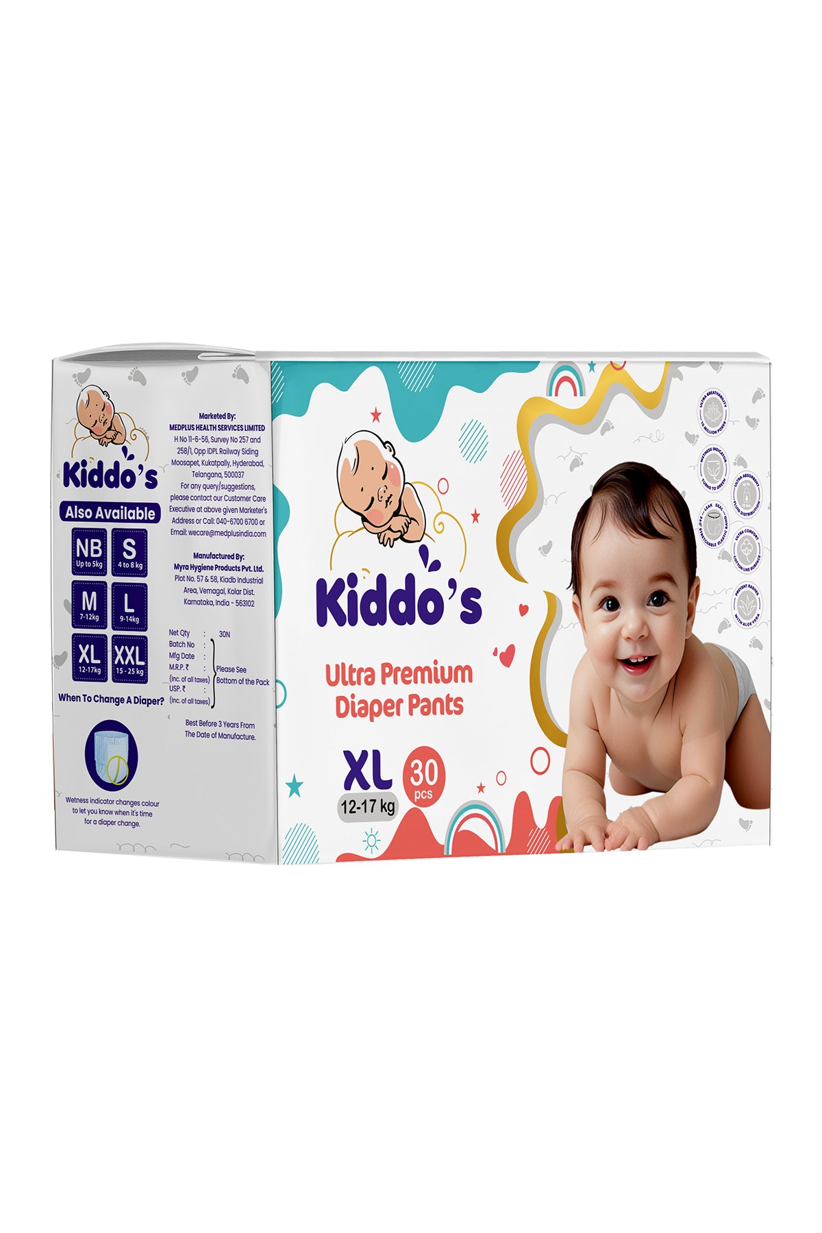 Kiddos Ultra Premium Baby Diaper Pants XL 30s