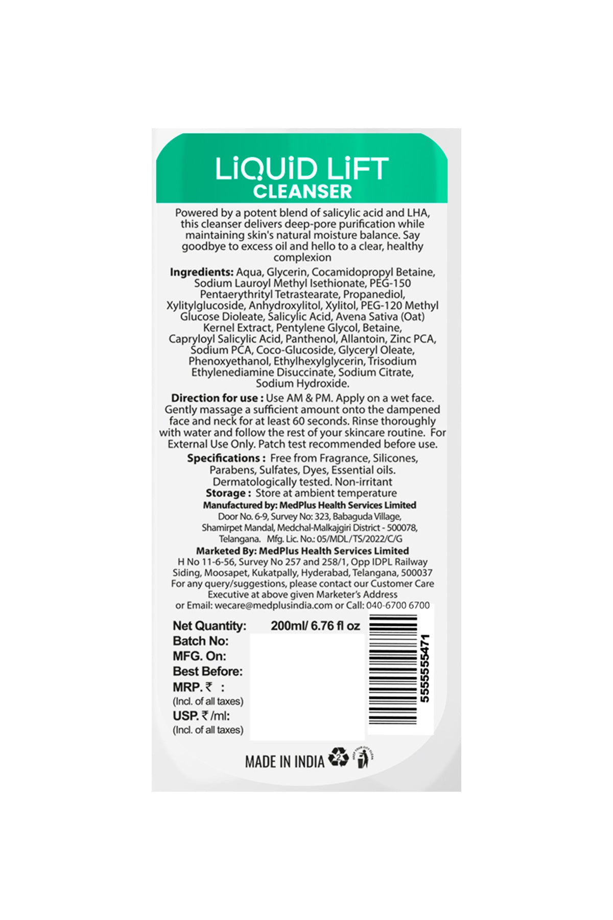 Liquid Lift Salicylic Acid + LHA 2% Cleanser (200ml)