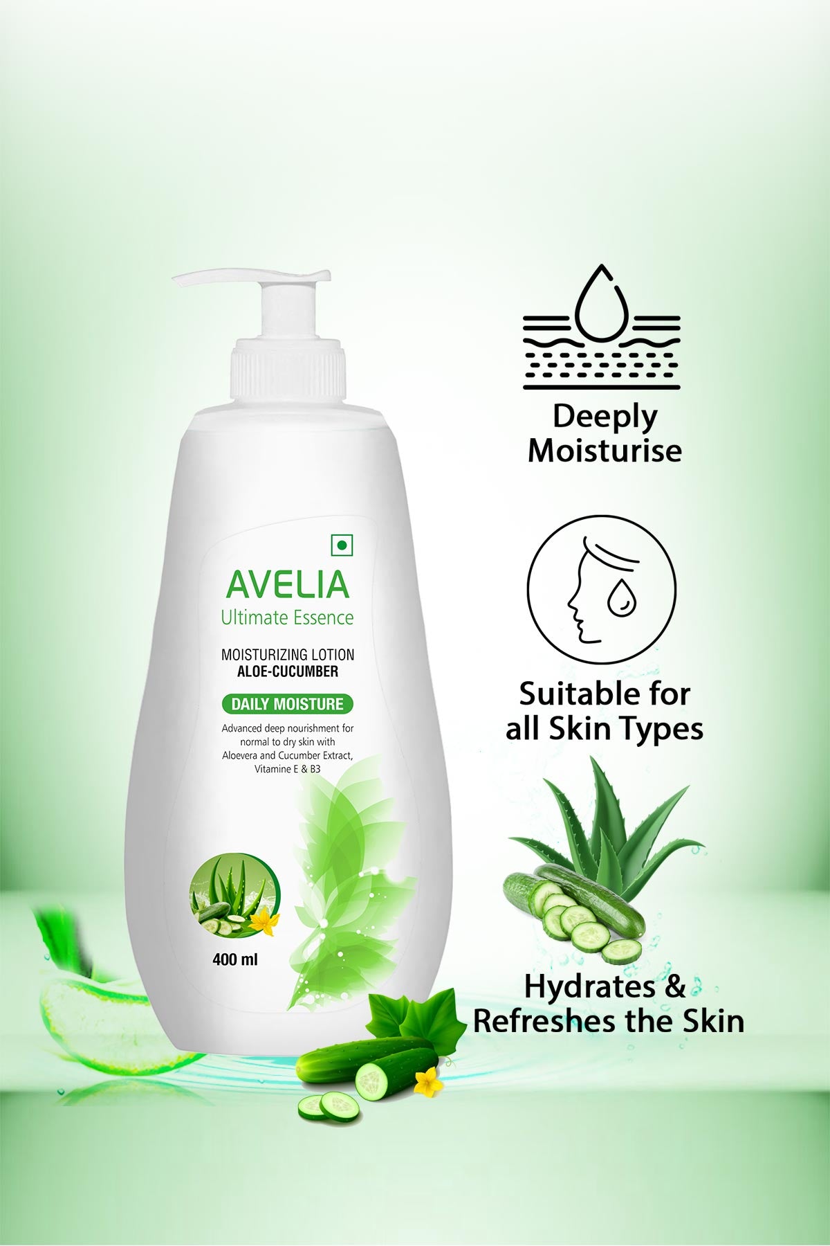 Avelia Aloe Vera  Moisturizing Lotion - Cucumber (400ml)