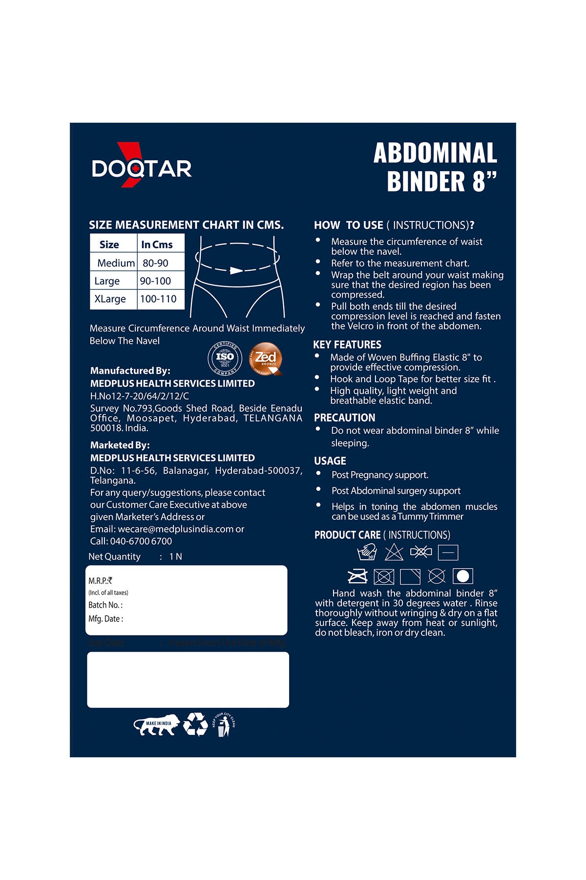 Doqtar Abdominal Binder 8 inch M