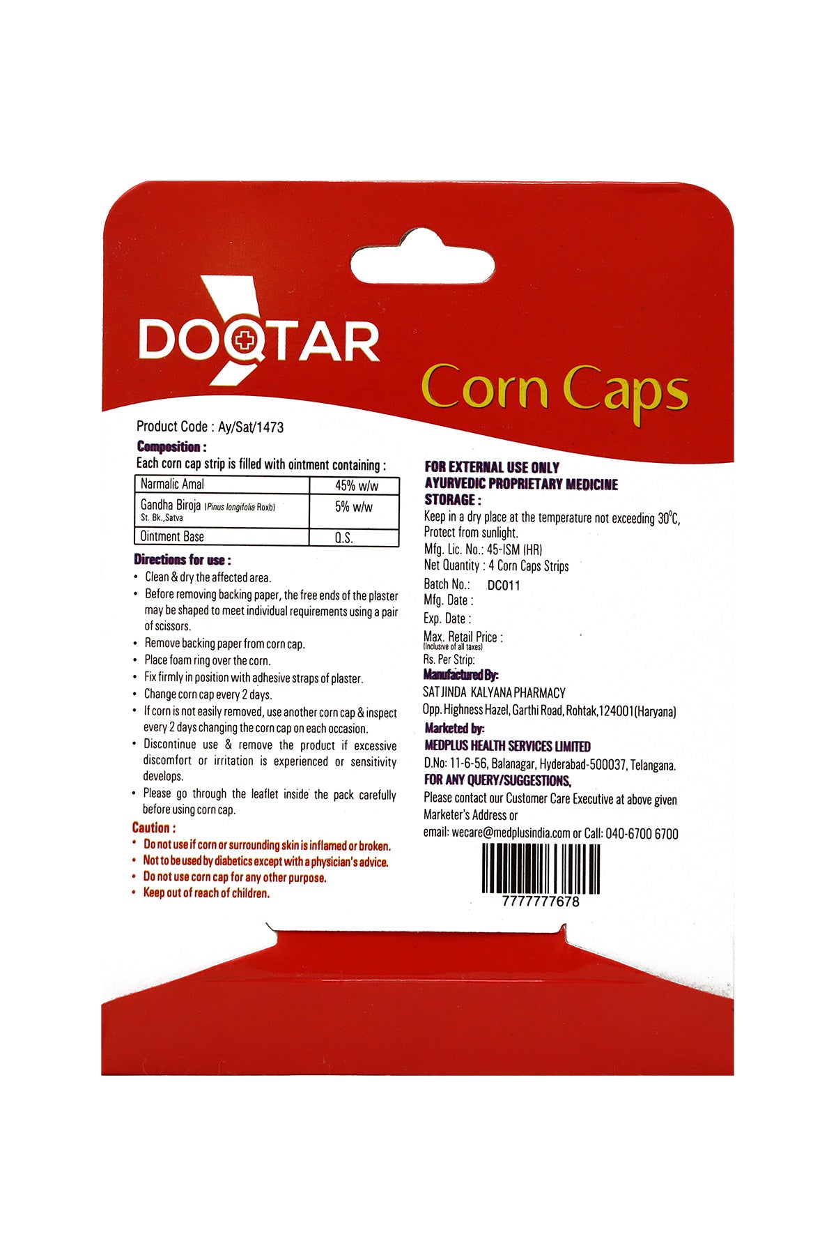 Doqtar Corn Caps (Pack of 4)