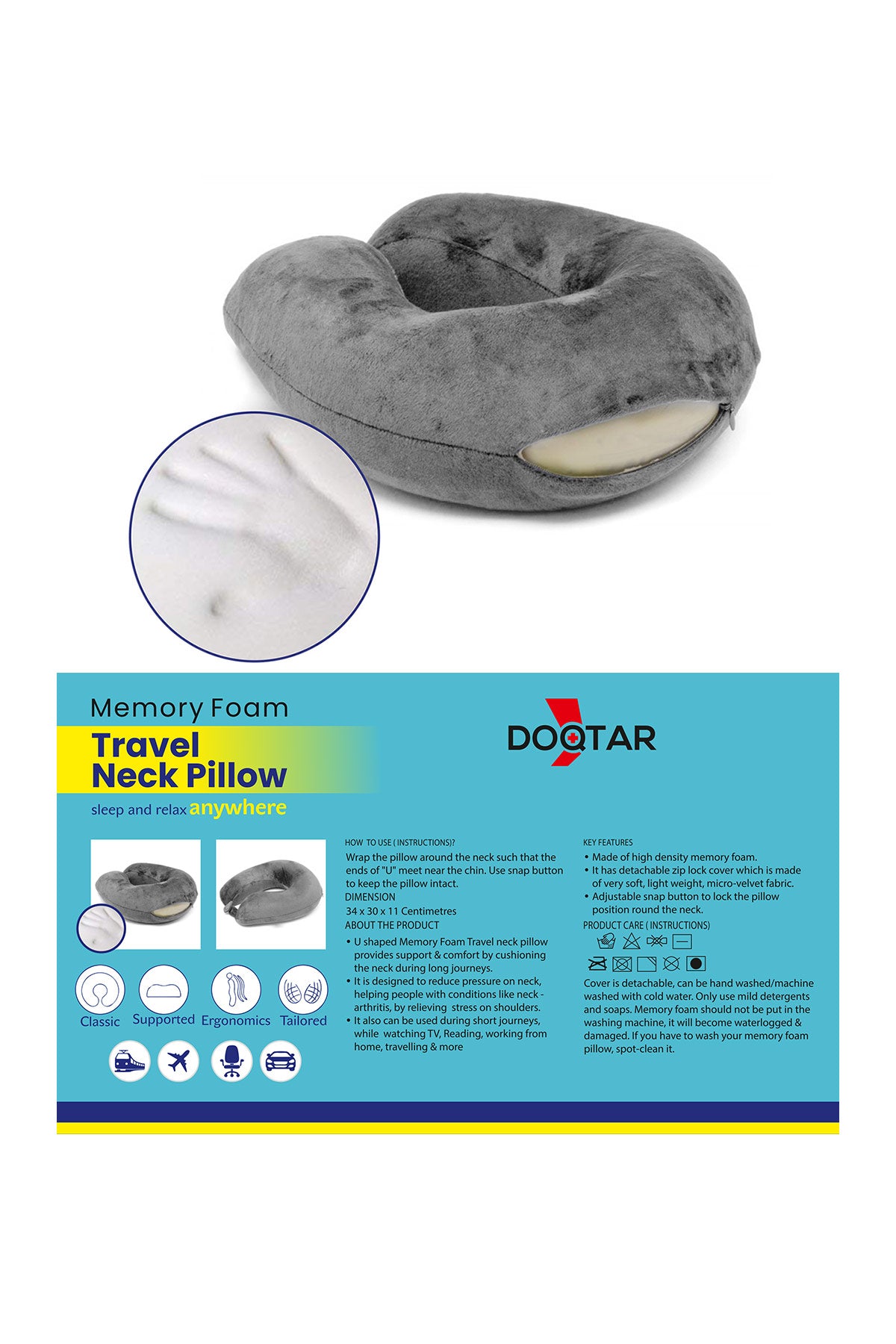 Doqtar Memory Foam Travel Pillow