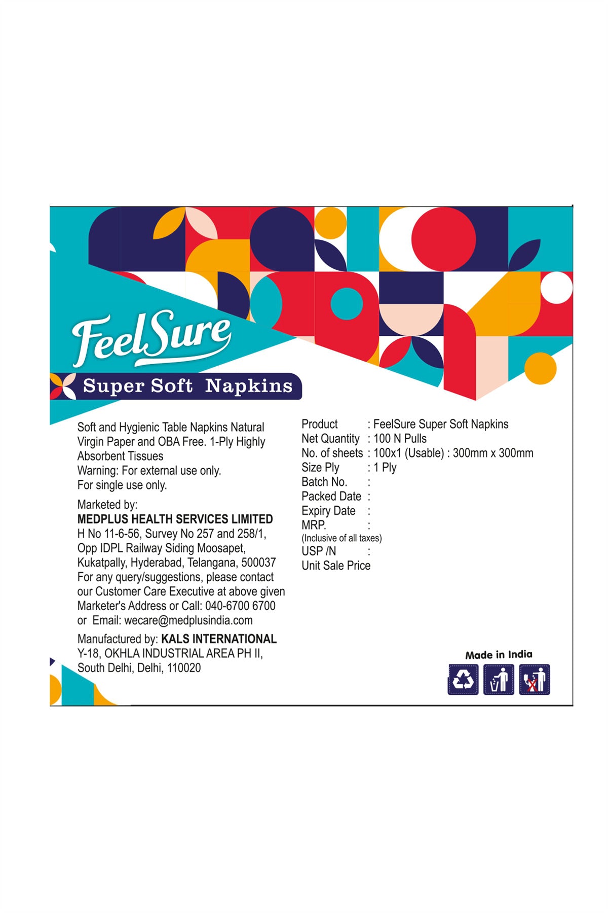 Feel Sure Paper Napkin 30x30cm (1 Ply, 100 Pulls)