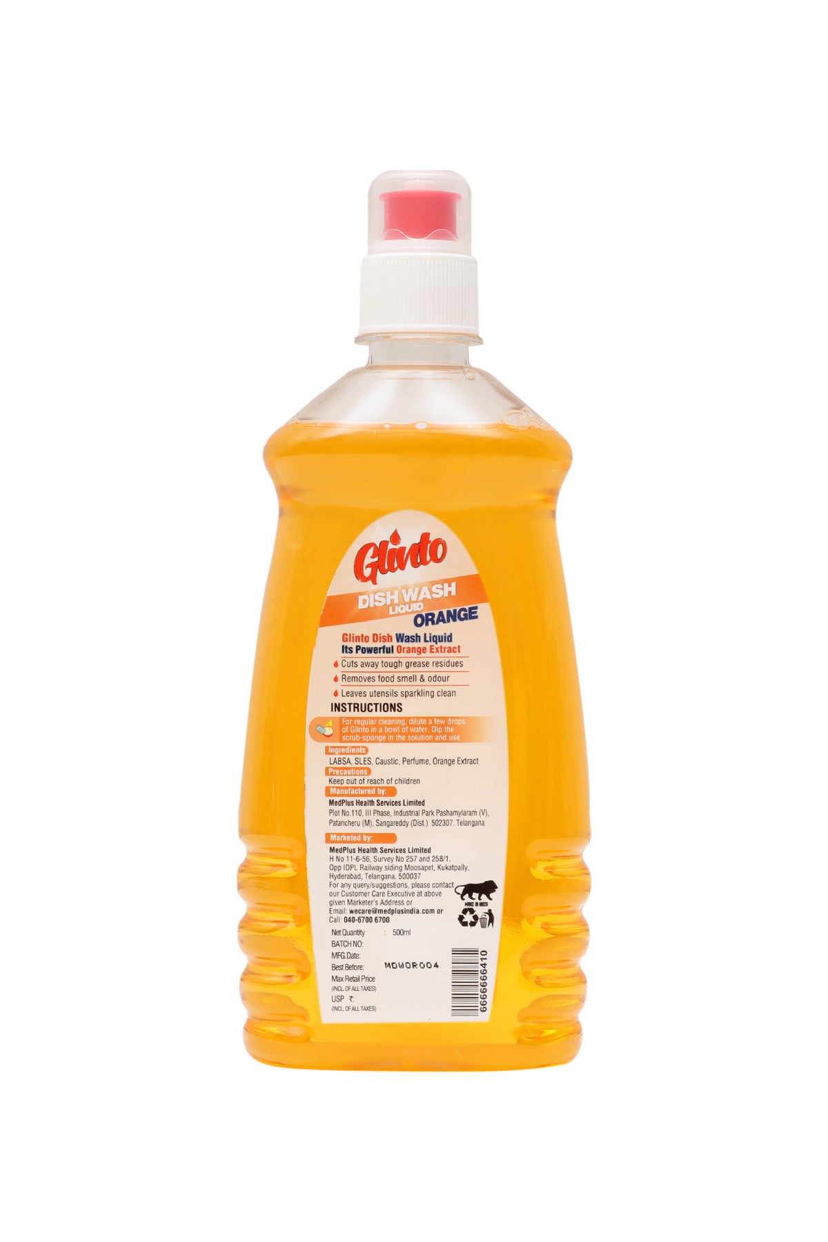 Glinto Dish Wash Orange Liquid (500ml)