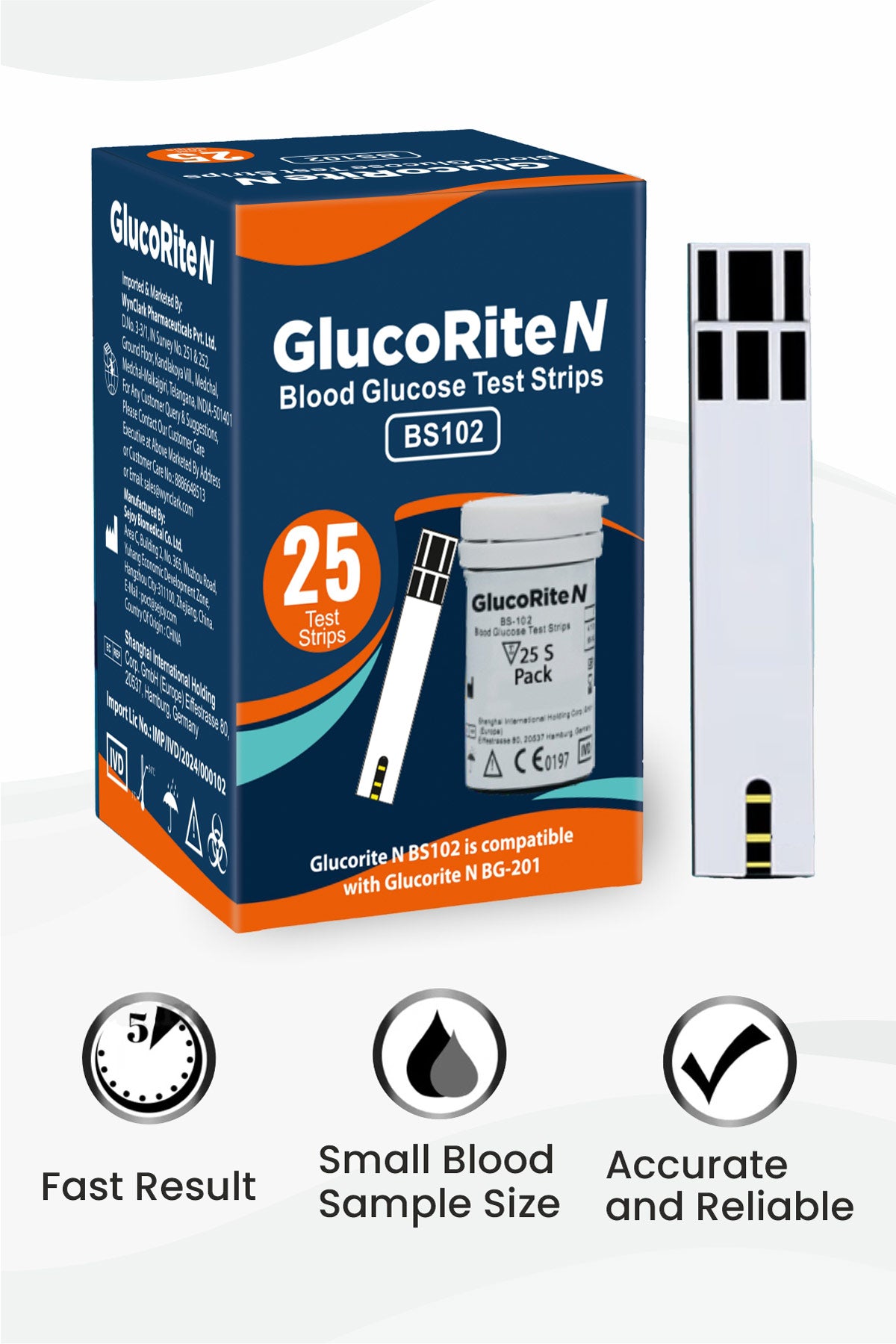 Glucorite N Blood Glucose Test Strips BS102 25s