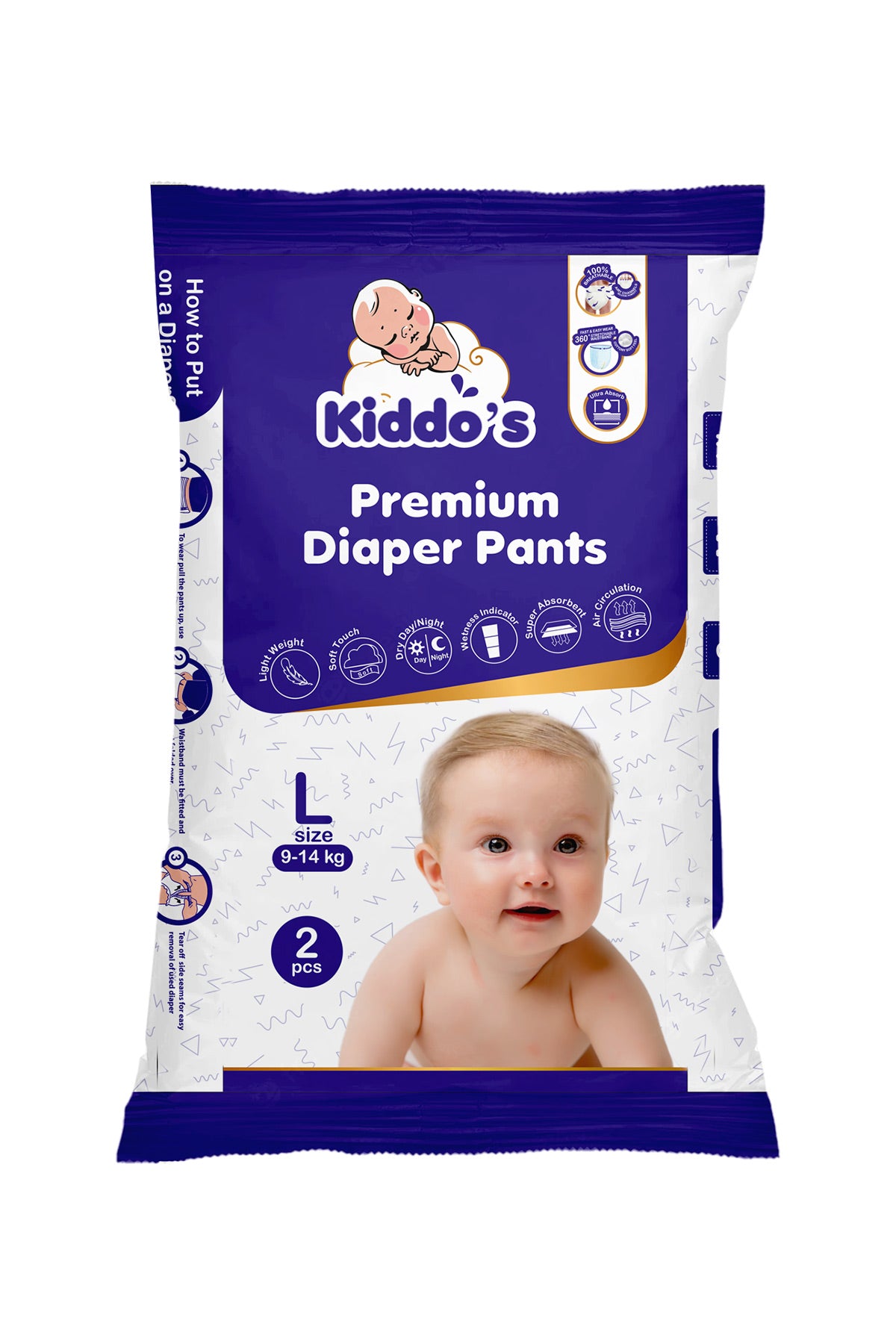 Kiddos Premium Baby Diaper Pants L 2s