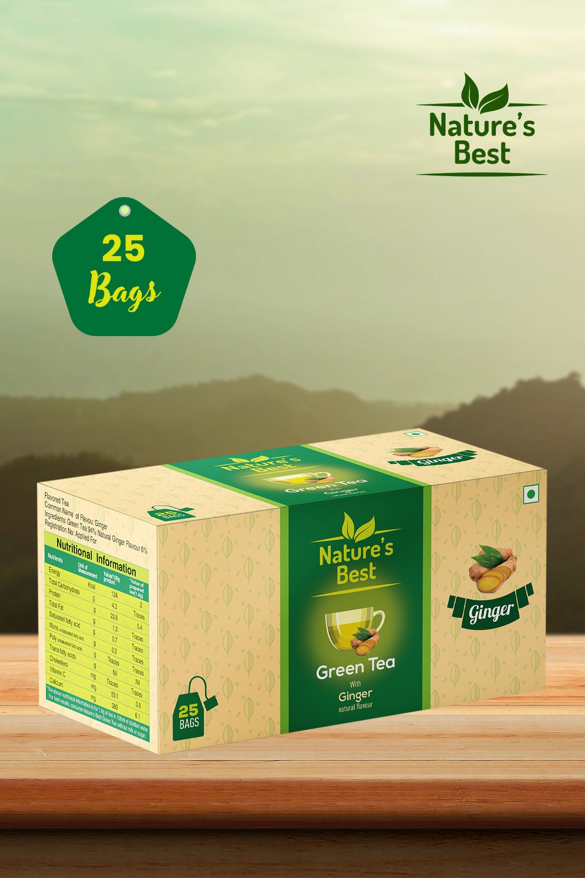 Natures Best Green Tea Sachet - Ginger (25s)