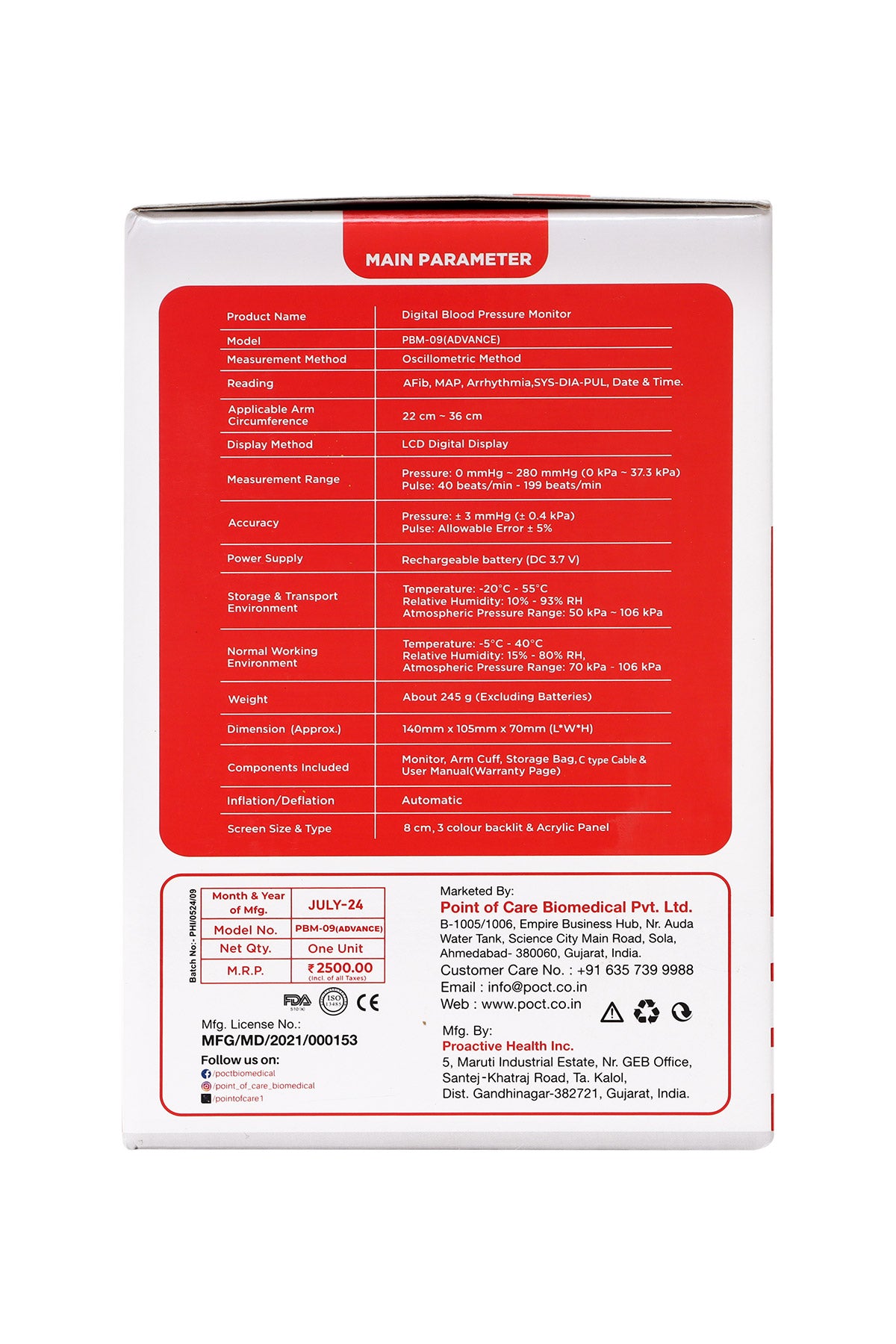 Poct Blood Pressure Monitor Model No Pbm 09 Advance