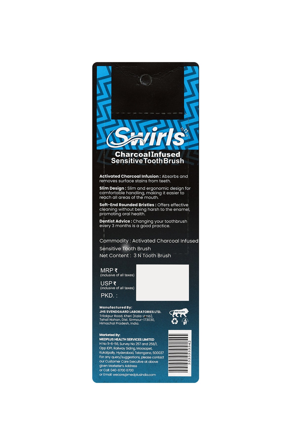 Swirls Charcoal Infused Sensitive 2+1 Tooth Brush