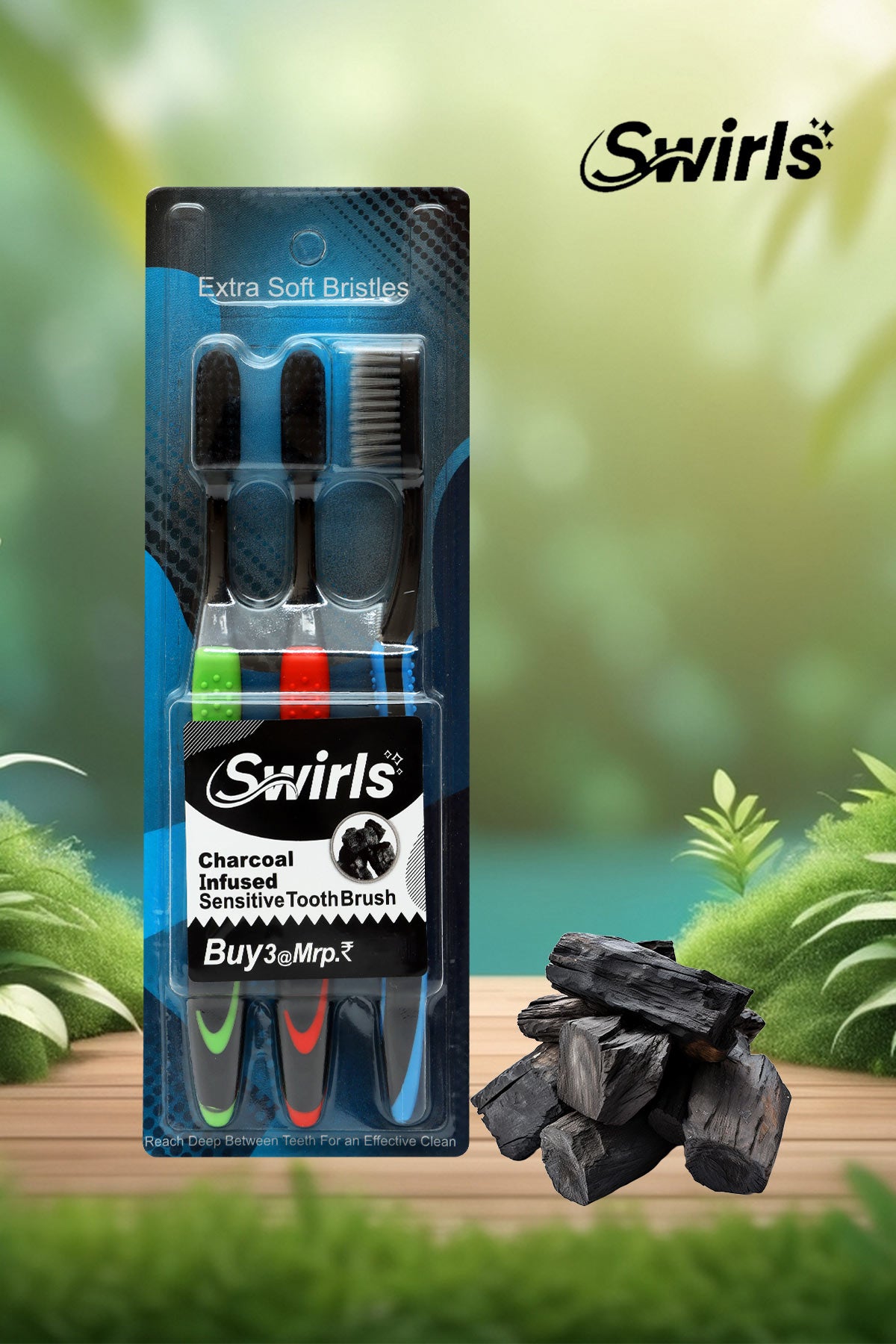 Swirls Charcoal Infused Sensitive 2+1 Tooth Brush