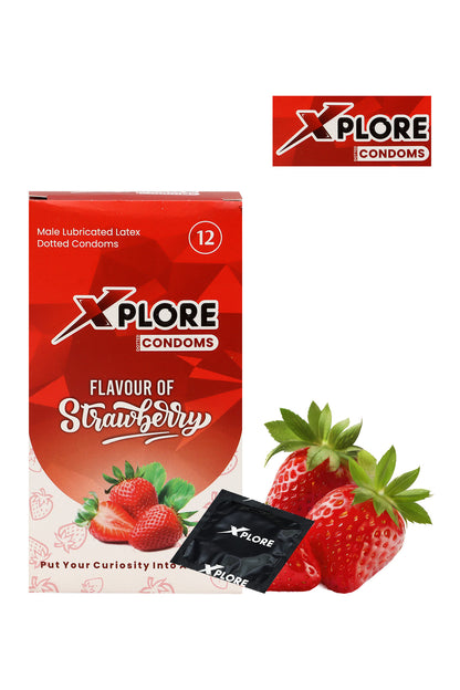 Xplore Strawberry Flavoured Dotted Condoms 12s