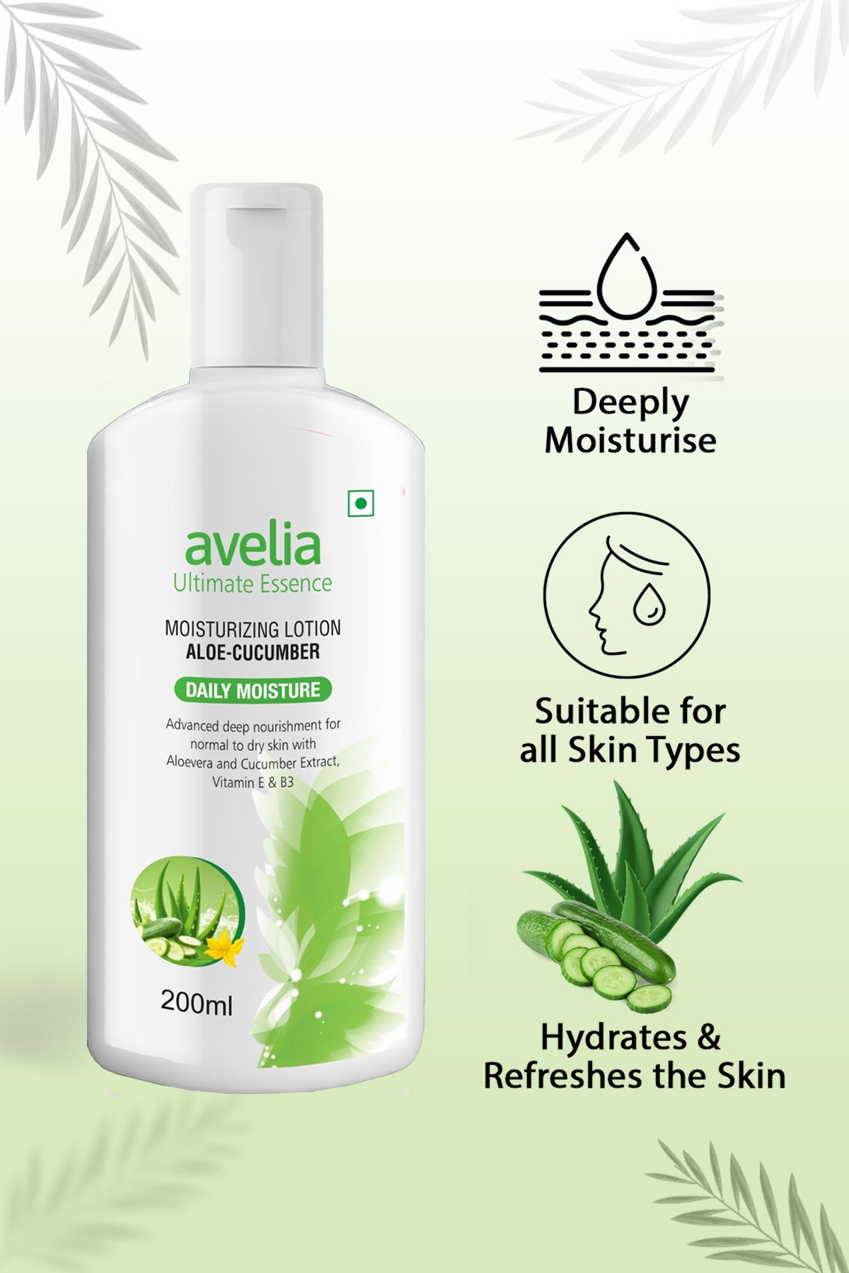 Avelia Ultimate Essence Aloe Vera  Moisturizing Lotion - Cucumber (200ml)