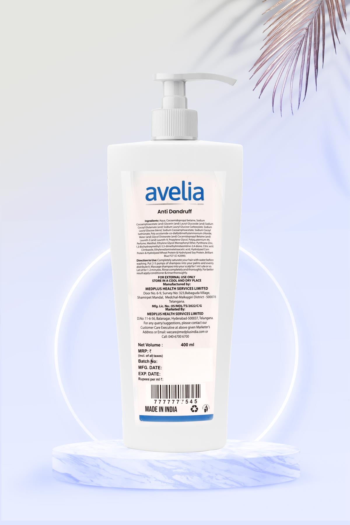 Avelia Sulphate Free Anti Dandruff  Shampoo (400ml)