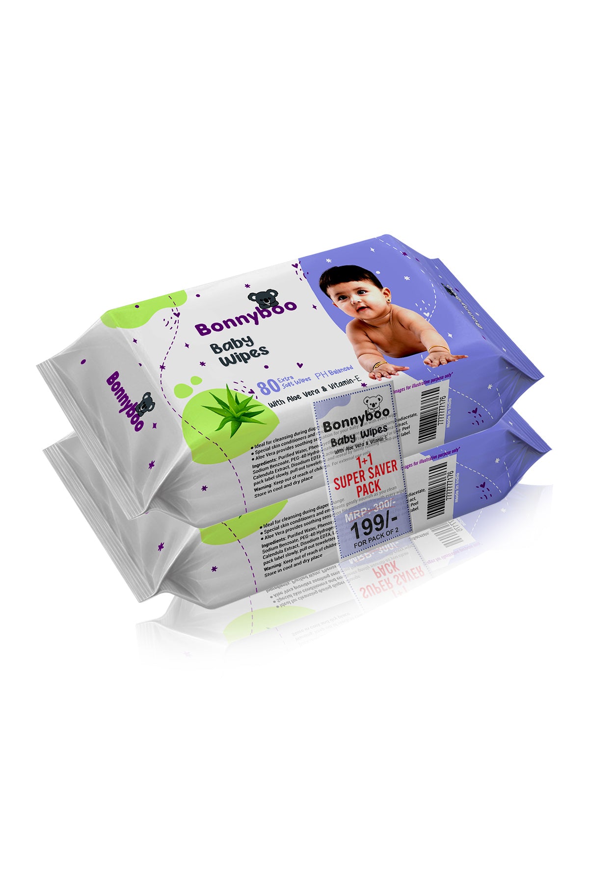 Bonnyboo Baby Skin Care Wipes 1+1 80s