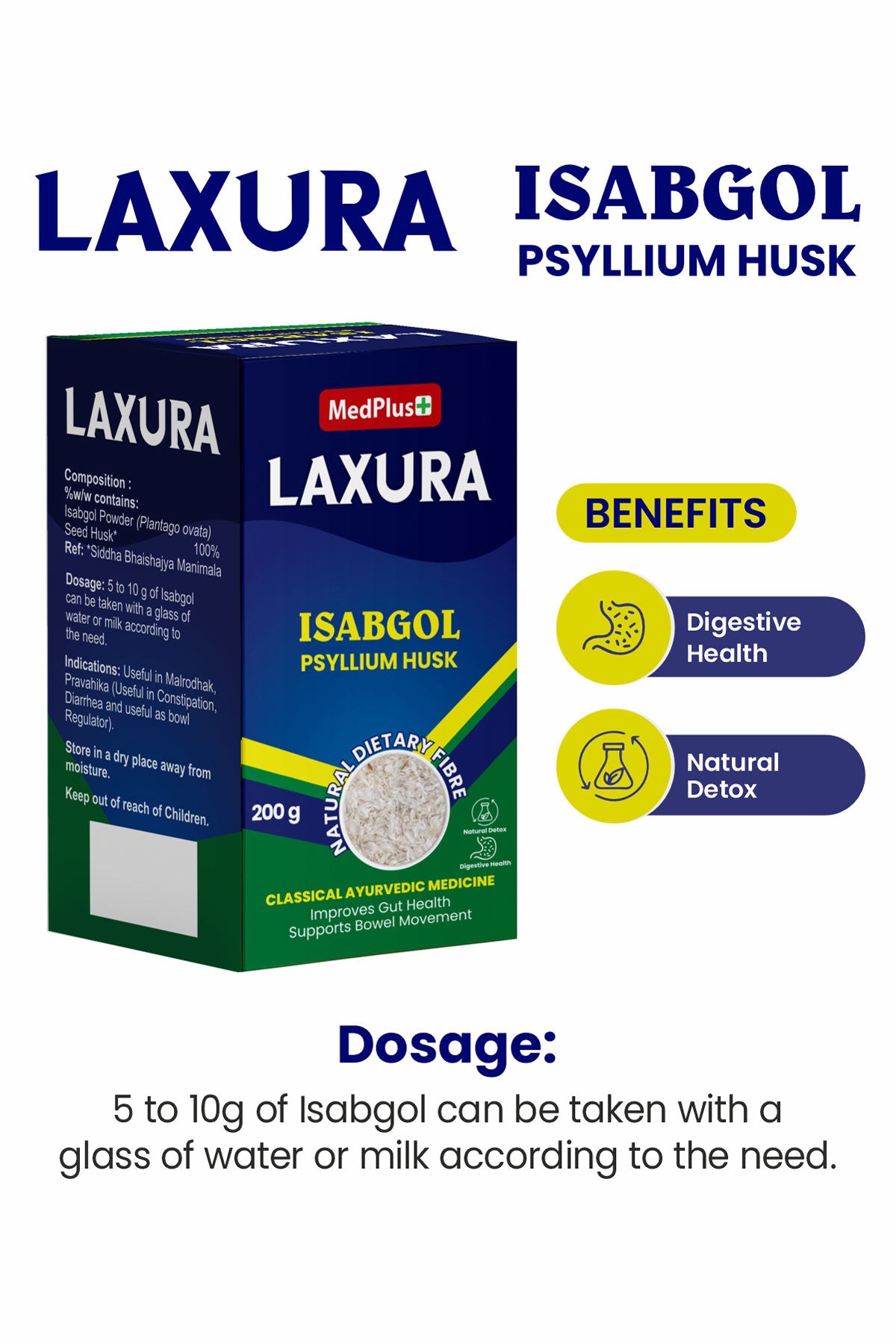 Laxura Isabgol Psyllium Husk Powder (200gm)